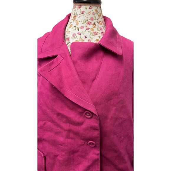 🌸 Talbots Fuchsia Linen Blend Blazer 16 Bold Retro Statement Jacket - Picture 2 of 4